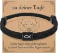 Handgemachtes schwarzes Paracord Armband mit Fisch Symbol Metall Anhänger als Taufgeschenk. - Armband Mit Karte / Schwarz