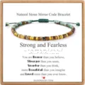 Natural stone Morse code beaded adjustable bracelet with inspirational card gift for women - Strong and Fearless