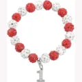 Red and white rhinestone beaded bracelet with number pendant for women and girls daily wear - Number 1 - 6
