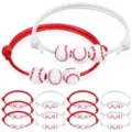 Baseball charm beaded bracelets set, stackable woven sport bracelets detail display. - 12-Piece Red & White Braided Rope Set