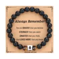 Stainless steel initial bracelet with black matte beads and inspirational card gift. - Letter A