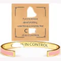 Stainless steel inspirational open cuff bracelet with pink enamel and engraved motivational text - Rose Gold - CONTROL