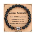 Detailed view of matte black bead bracelet with tiger eye stones and initial square bead. - Letter C