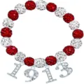 Red and white rhinestone beaded bracelet with 1913 charm for women graduation gift style - Number 1