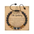 Pulsera de cuentas de ojo de tigre y negras mate cruz de acero inoxidable hecha a mano - Estilo 6