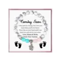Mother's Day pregnancy bracelet with howlite, pink crystal and cute footprint charm gift. - White Turquoise with Coming Soon Card / White