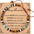 Natural stone beaded bracelet with motivational card inspirational quote adjustable gift - Always Remember