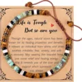 Natural stone beaded bracelet with inspirational card adjustable wrap jewelry gift for women - Life-is-tough