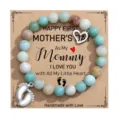 Bracciale di perle per la festa della mamma con ciondolo impronta e pietre naturali. - Amazzonite con biglietto Festa della Mamma