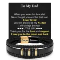 Men's multi-layer braided leather bracelet with stainless steel clasp and message card detail. - To My Dad