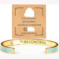 Stainless steel open cuff bracelet with blue enamel inlay and inspiring engraved text. - Green Gold - CONTROL