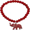 Red clay bead stretch bracelet with sparkling rhinestone elephant charm for daily wear - Elephant Pendant - 5
