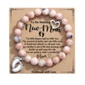 Bracciale di perle di pietra rosa con ciondolo impronta neonato variante festa mamme. - Diaspro Zebrato Rosa con Biglietto New Mom II