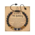 Pulsera de cuentas negras mate de ojo de tigre con cruz de acero inoxidable para hombre. - Estilo 8