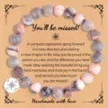 Natural stone zebra bead bracelet with compass charm, farewell graduation gift jewelry. - Alloy Compass Pendant / Pink Zebra