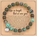 Natural stone beaded bracelet with heart pendant and inspirational message card for daily wear. - Style 16