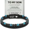 Men Multi-Layer Leather Stone Bracelet with Sentiment Card Stainless Steel Magnetic Clasp Gift - BY-LOVE Card - Blue Tiger Eye - 10