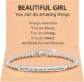 Stainless steel bead bracelet for women, adjustable inspirational engraved gift jewelry. - Girl-8