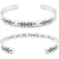Silver stainless steel cuff bracelet with engraved leaf motif and inspiring quote variant. - Scripture Engraved Style 9