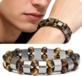 Magnetic hematite and tiger eye stone double layer bracelet for couple health care. - Double Layer Magnetic Health Bracelet