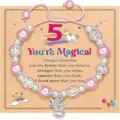 Handmade woven unicorn pendant beaded bracelet with pink pearls and rhinestone charms for kids - You're - 3