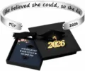Graduation cuff bracelet with engraved inspirational quote and 2026 charm gift set for students - 2026 Stainless Steel Bangle - 11