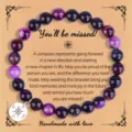 Pulsera de cuentas de piedra cebra morada con dije de brújula regalo de graduación. - Colgante de Brújula de Aleación / Ágata de rayas