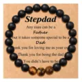 Stepdad beaded bracelet with natural black onyx and tiger eye stones on a heartfelt gift card. - Style 26