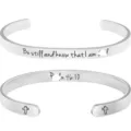 Stainless steel inspirational cuff bracelet with Bible verse engraving Christian cross jewelry gift. - Scripture Engraved Style 10