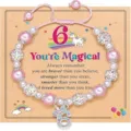 Pink beaded unicorn charm bracelet with number 6 and inspirational greeting card for kids - You're - 4