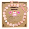 Pink natural stone beaded bracelet gift for 9th birthday girl with adjustable cord. - Happy 9th Birthday