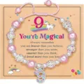 Kids pink beaded bracelet with unicorn number 9 pendant cute birthday gift jewelry - You're-7