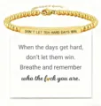 Gold stainless steel bead bracelet with engraved bar and motivational card for women gift - Don't - Gold - 15
