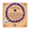 Pulsera de graduación de cuentas de amatista morada con dije de brújula en tarjeta - Colgante de Brújula de Acero Inoxidable / Ágata Morada