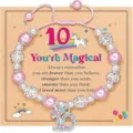 Kids unicorn charm beaded bracelet with pink pearls and rhinestones on display card variant - You're-8