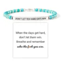 Turquoise bead bracelet with engraved stainless steel bar and inspiring message card. - Don't - Turquoise - 16