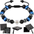 Graduation compass braided bracelet with gift box and wish card for students and teachers. - Blue Tiger Eye Beads with Card and Box - 16