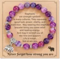 Natural agate stone beaded bracelet with cute elephant charm on kraft display card. - Style 2