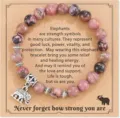 8mm pink zebra jasper natural stone elephant charm beaded bracelet with inspirational card - Style 3