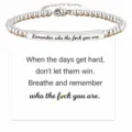 Stainless steel beaded charm bracelet with engraved inspirational bar, adjustable gift for women - Remember - Steel Color - 18