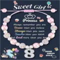 Handmade pink pearl beaded bracelet with unicorn and number 8 pendant for sweet girls variant. - Sweet-4
