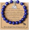Blue Lapis Lazuli Beaded Bracelet with Silver Elephant Charm and Kraft Display Card - Style 10