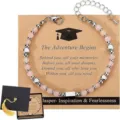 Graduation beaded bracelet with pink stones and metal beads on a nice themed card gift. - Rose Quartz with Card & Box - 19