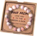 Pink zebra jasper beaded bracelet with rhinestone spacers on gift card for mother day gift - Best Mom (No Box)