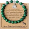 8mm green malachite natural stone bead bracelet with cute elephant charm and card - Style 11