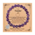 Regalo de profesor pulsera de cuentas de amatista natural con dije de manzana de estrás - Colgante de Manzana / Ágata Morada