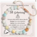 Kids imperial jasper beaded bracelet with heart charm and birthday greeting card gift for girls. - Amazonite