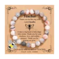 Pulsera de cuentas para profesora con dije de abeja en tarjeta de regalo de agradecimiento - Dije De Abeja / Piedra Cebra Rosa