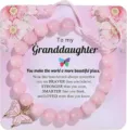 Pink beaded bracelet with cute butterfly charm on lovely display card for granddaughter - Granddaughter