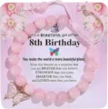 Pink beaded bracelet with cute butterfly charm and birthday card gift for young girls. - 8th